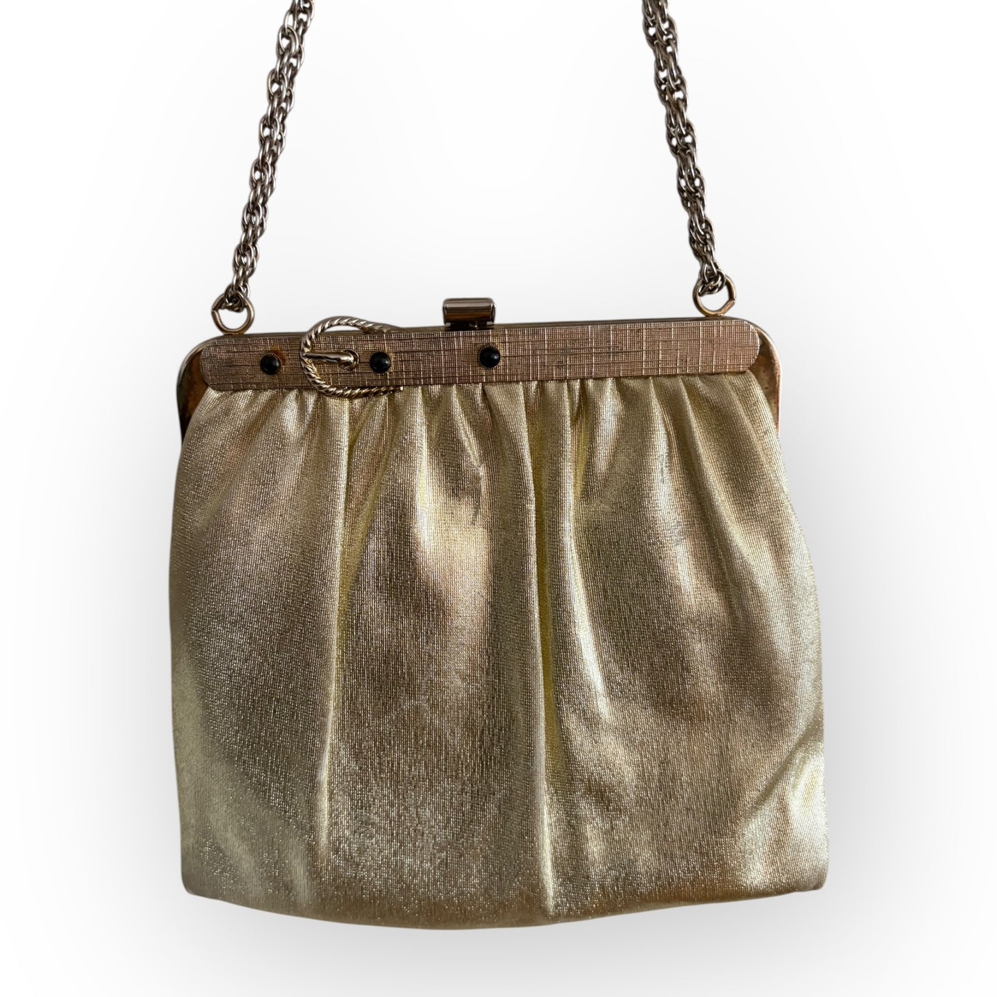 Vintage 1960s Metallic Gold Chain Strap Buckle Evening Bag