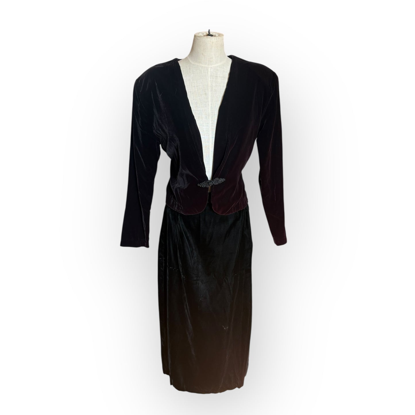 Vintage 1980s Black Velvet Two Piece Skirt Set