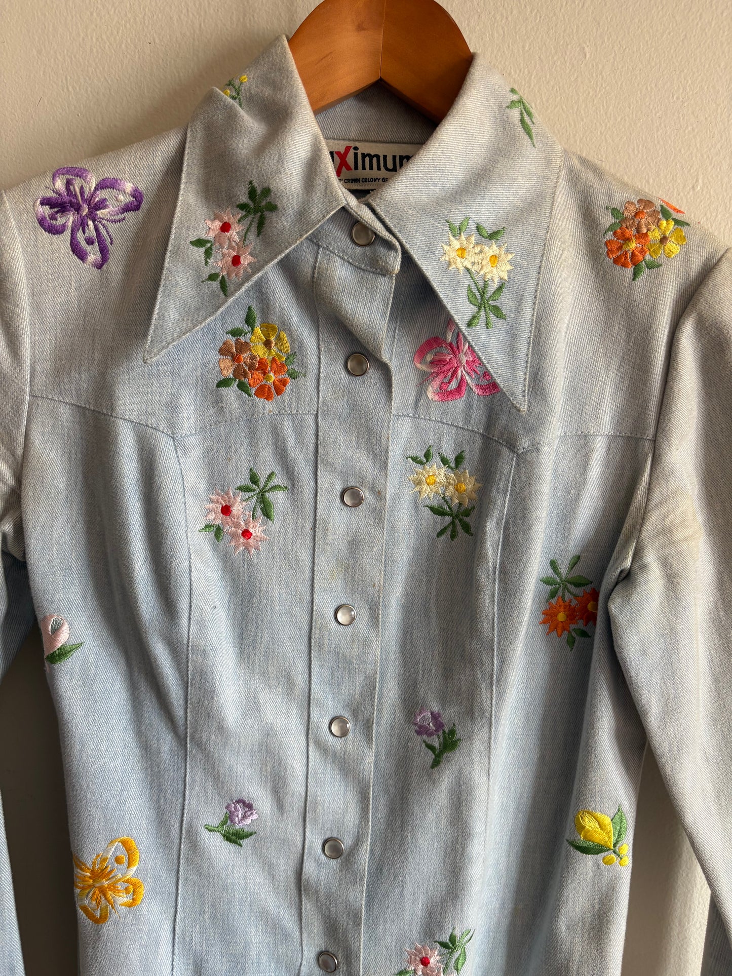 Vintage 1970s Embroidered Denim Western Style Pant Suit