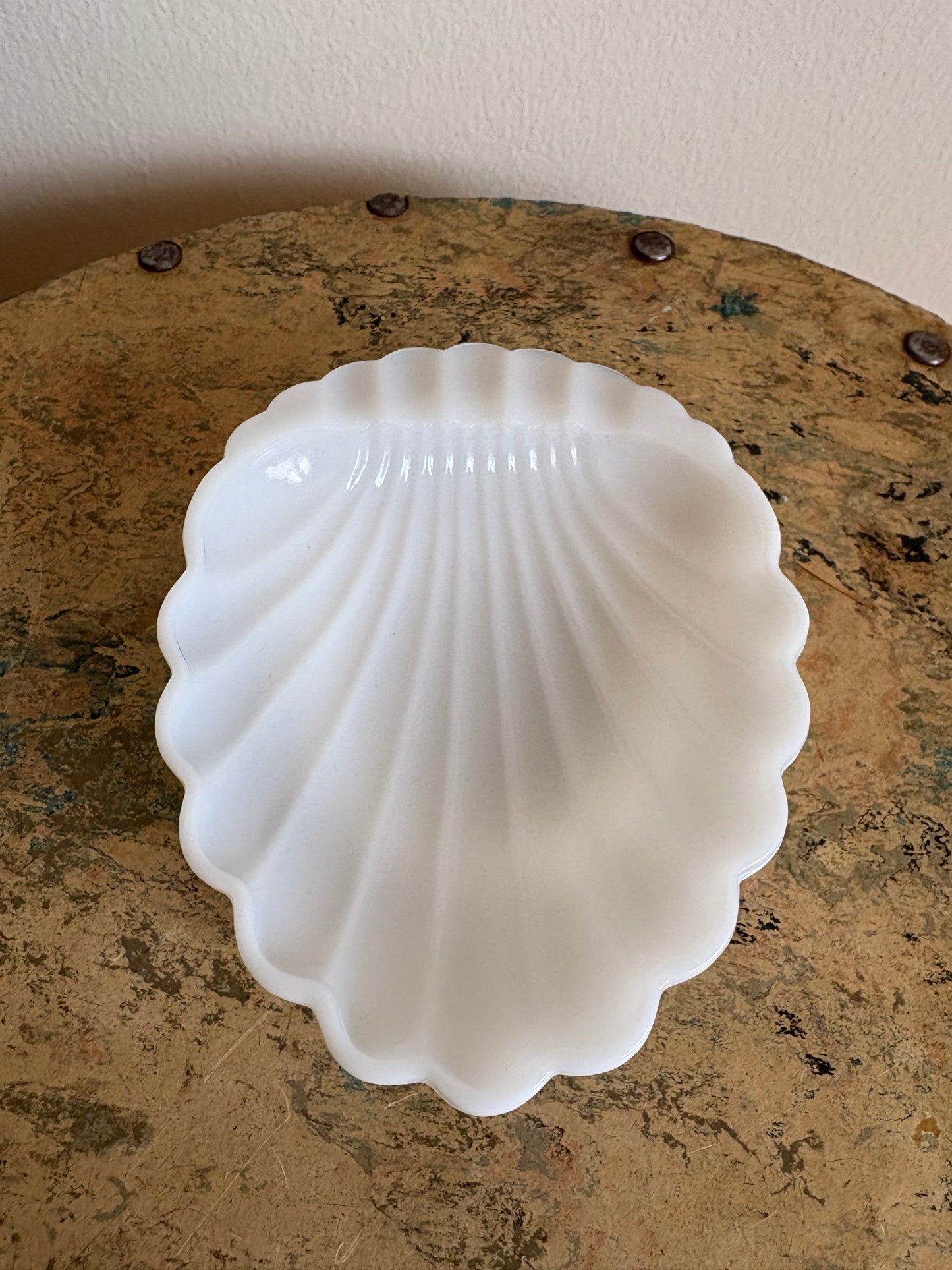 Vintage Milk Glass Seashell Trinket Dish