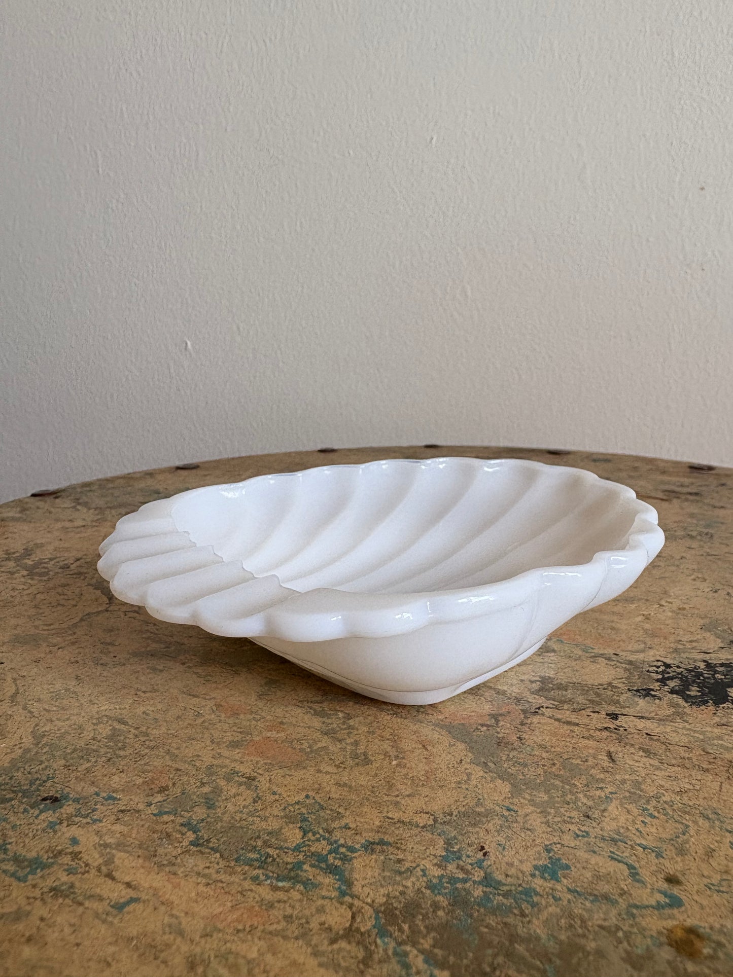 Vintage Milk Glass Seashell Trinket Dish