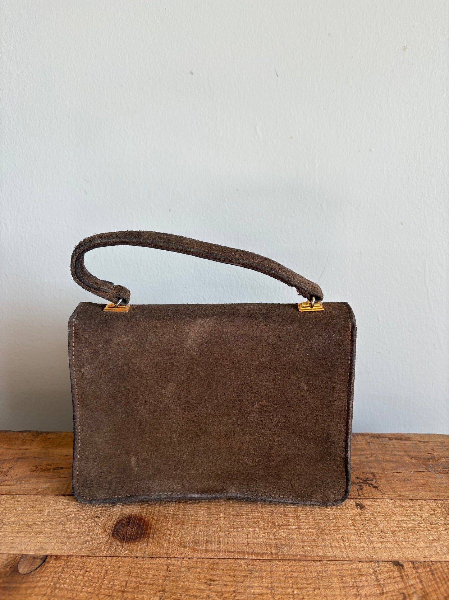 Vintage 1960s Suede Handbag with Coin Purse & Mirror