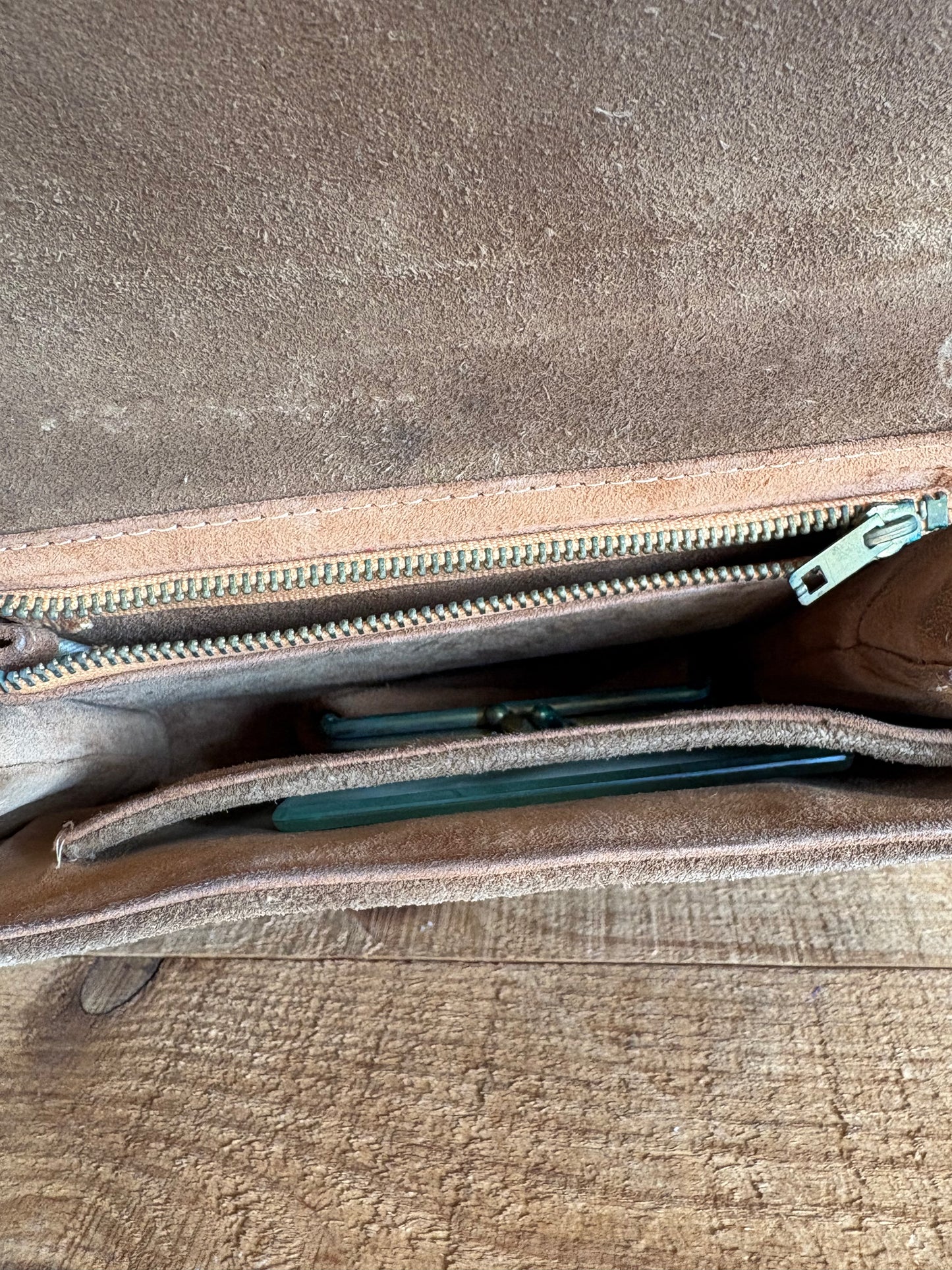 Vintage 1960s Suede Handbag with Coin Purse & Mirror