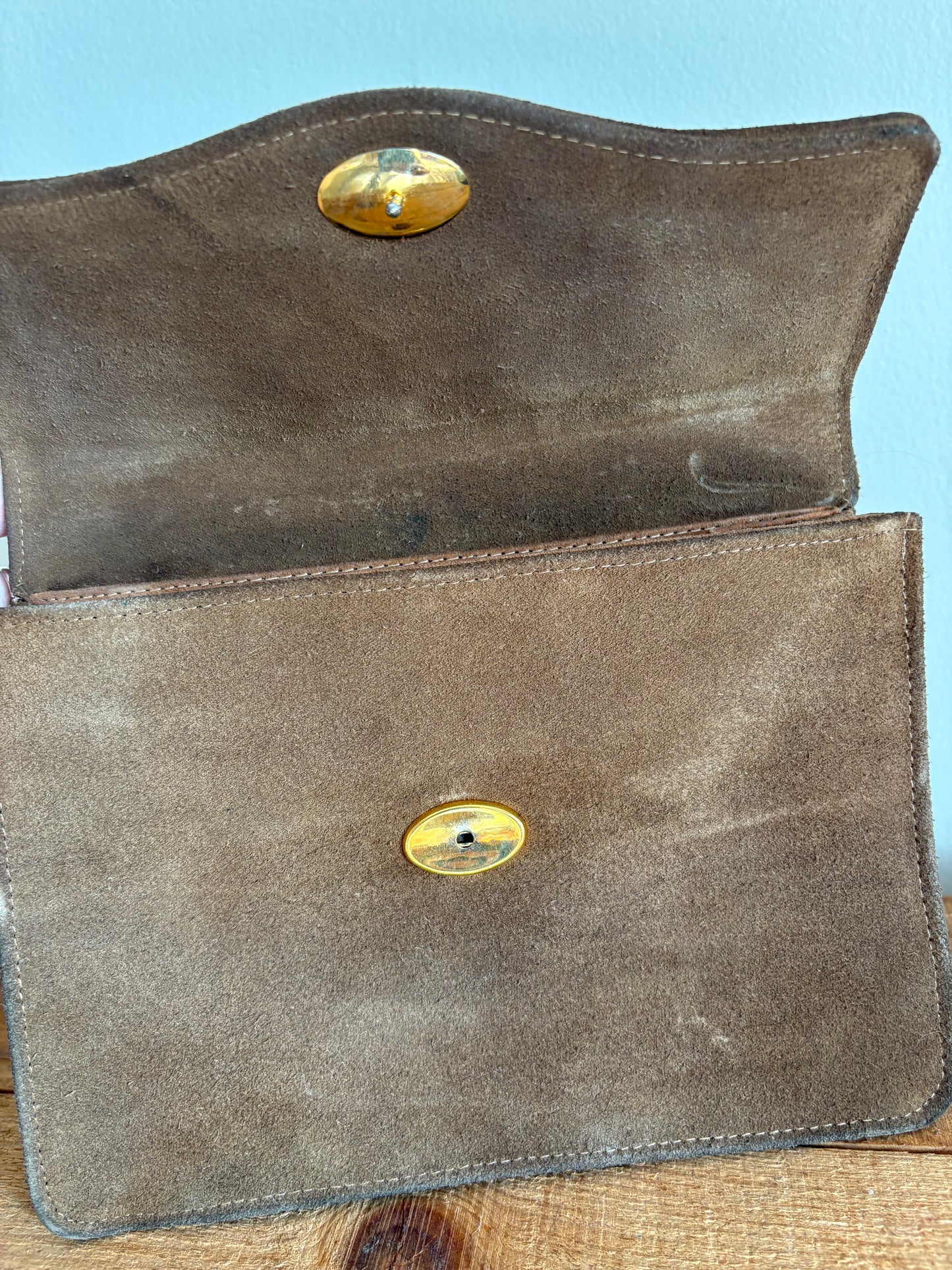 Vintage 1960s Suede Handbag with Coin Purse & Mirror