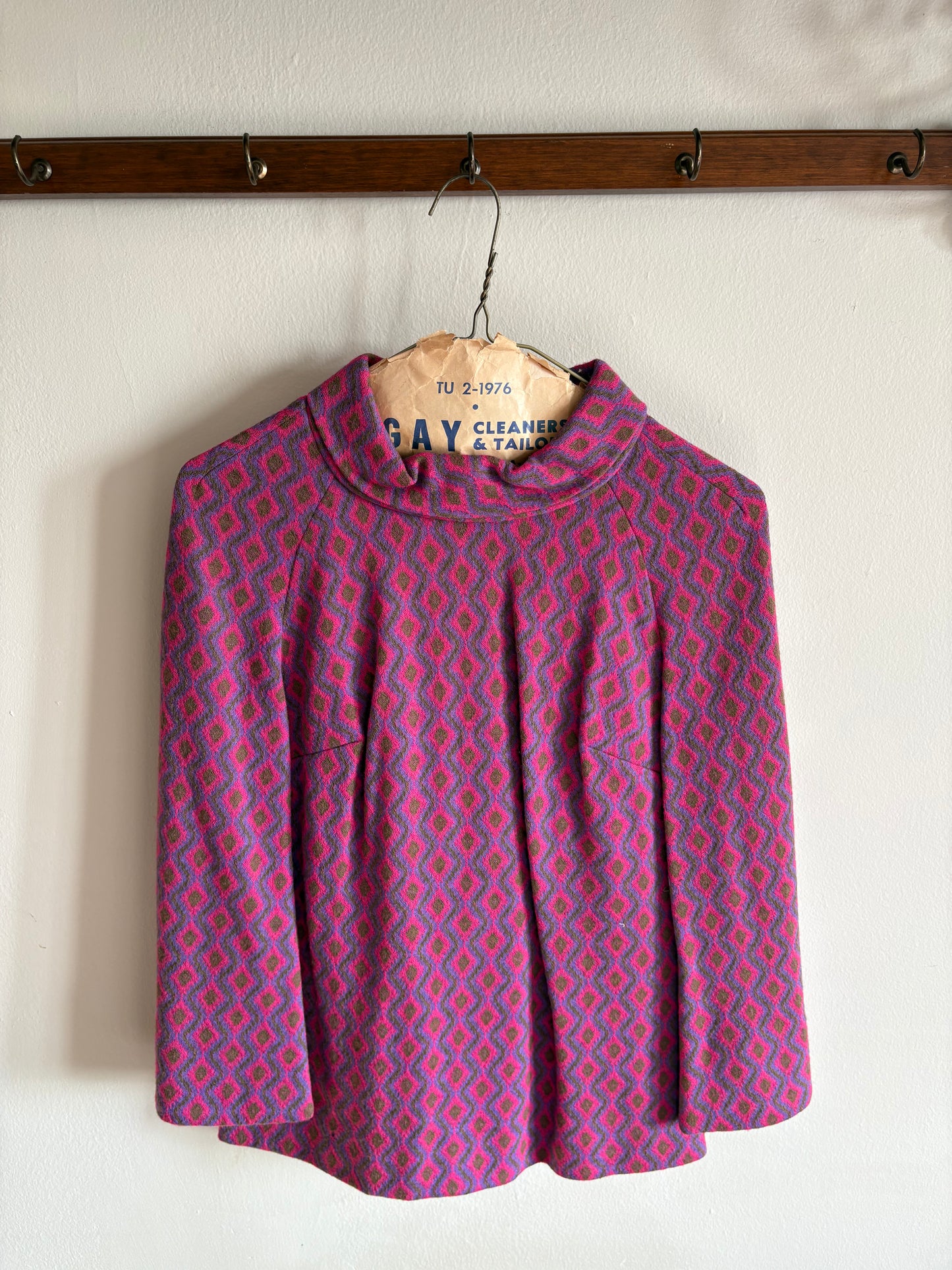 Vintage 1960s Psychedelic Print Mock Neck Wool Sweater