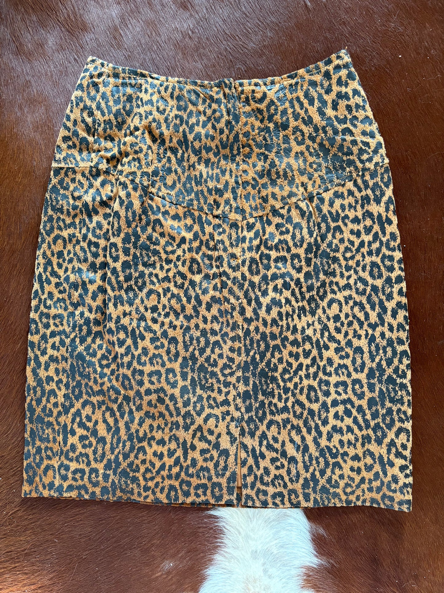Vintage 1980s Leopard Print Suede Mini Skirt