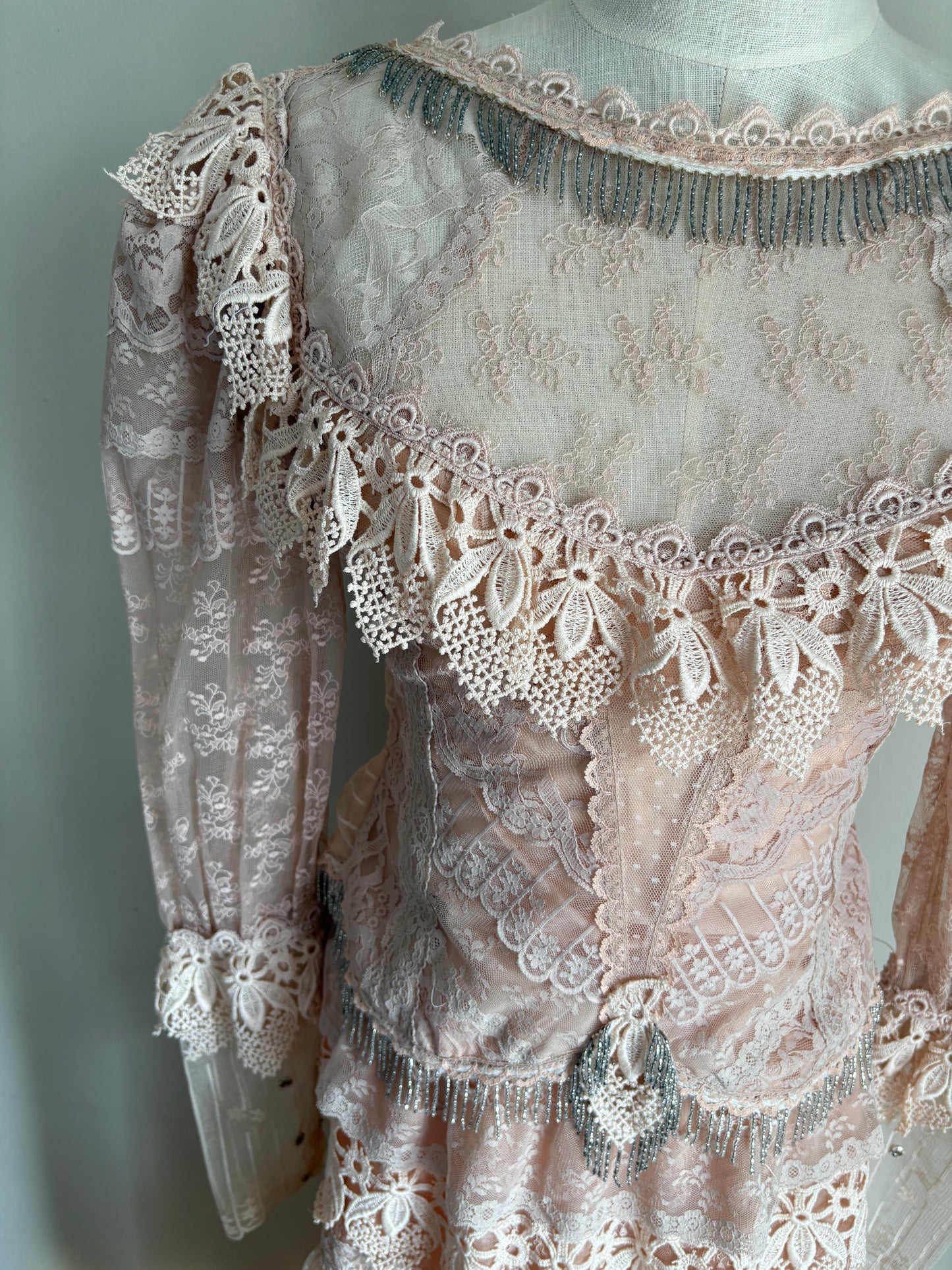 Vintage 1980s Lorrie Kabala Lace Beaded Set