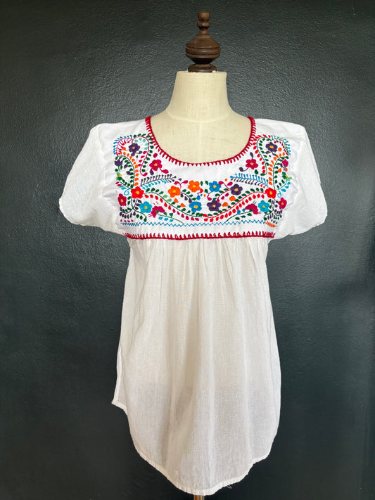 Vintage Mexican Embroidered Cotton Blouse