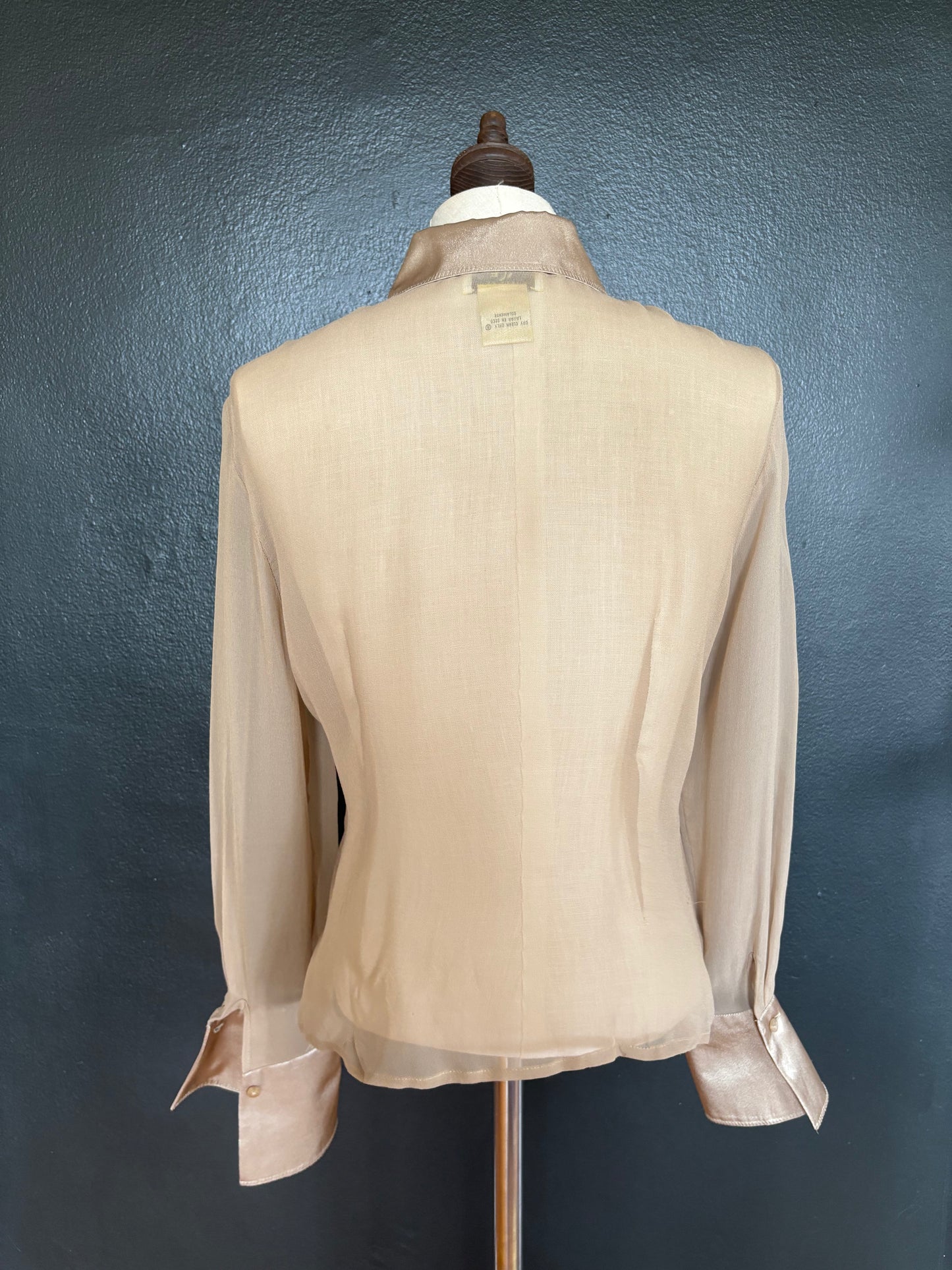 Vintage 1990s Silk Mesh Metallic Button Up Top