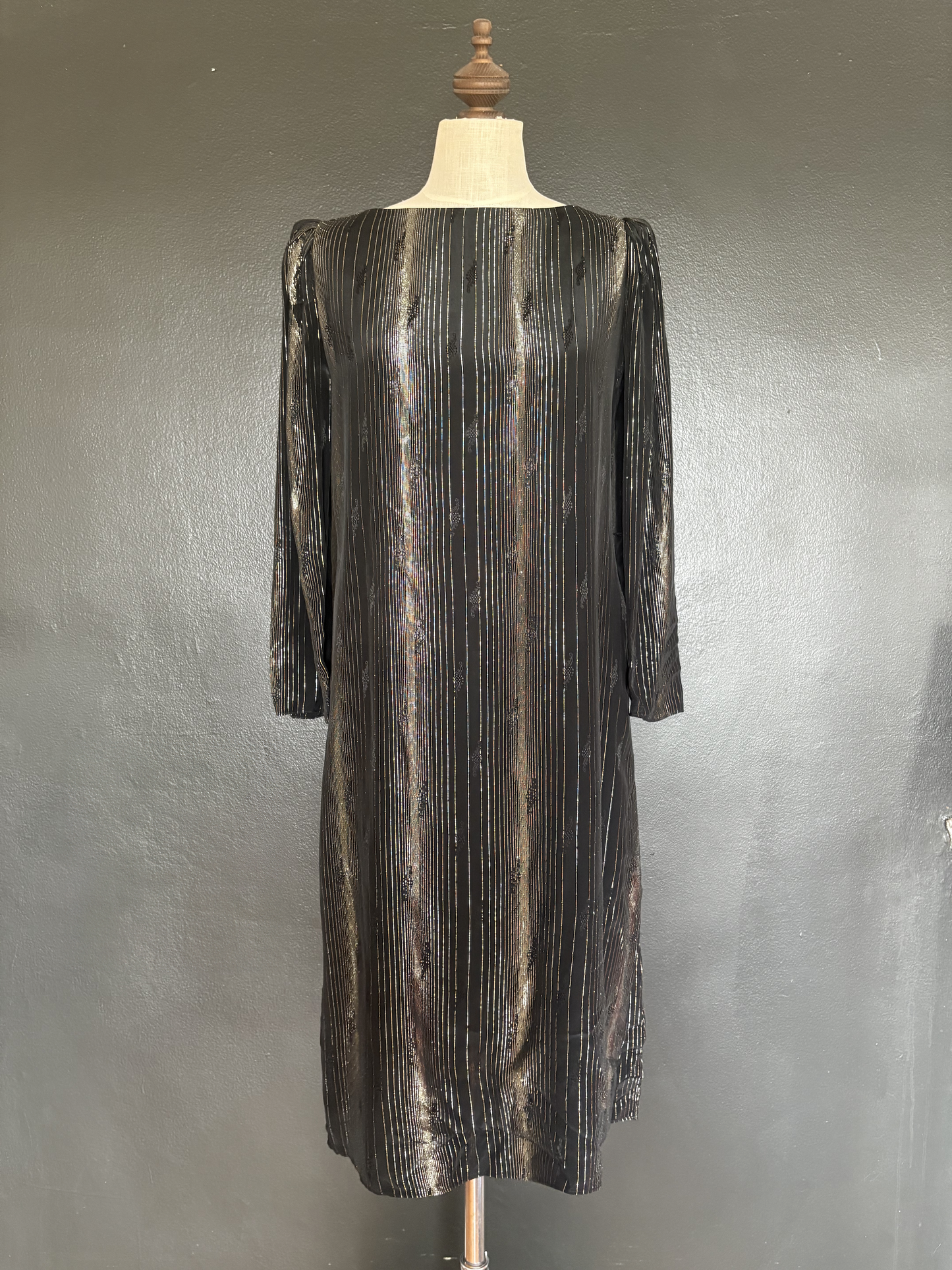 Vintage 1980s Black Metallic Shimmer Tunic Dress