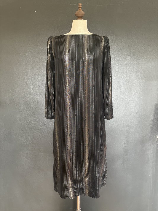 Vintage 1980s Black Metallic Shimmer Tunic Dress