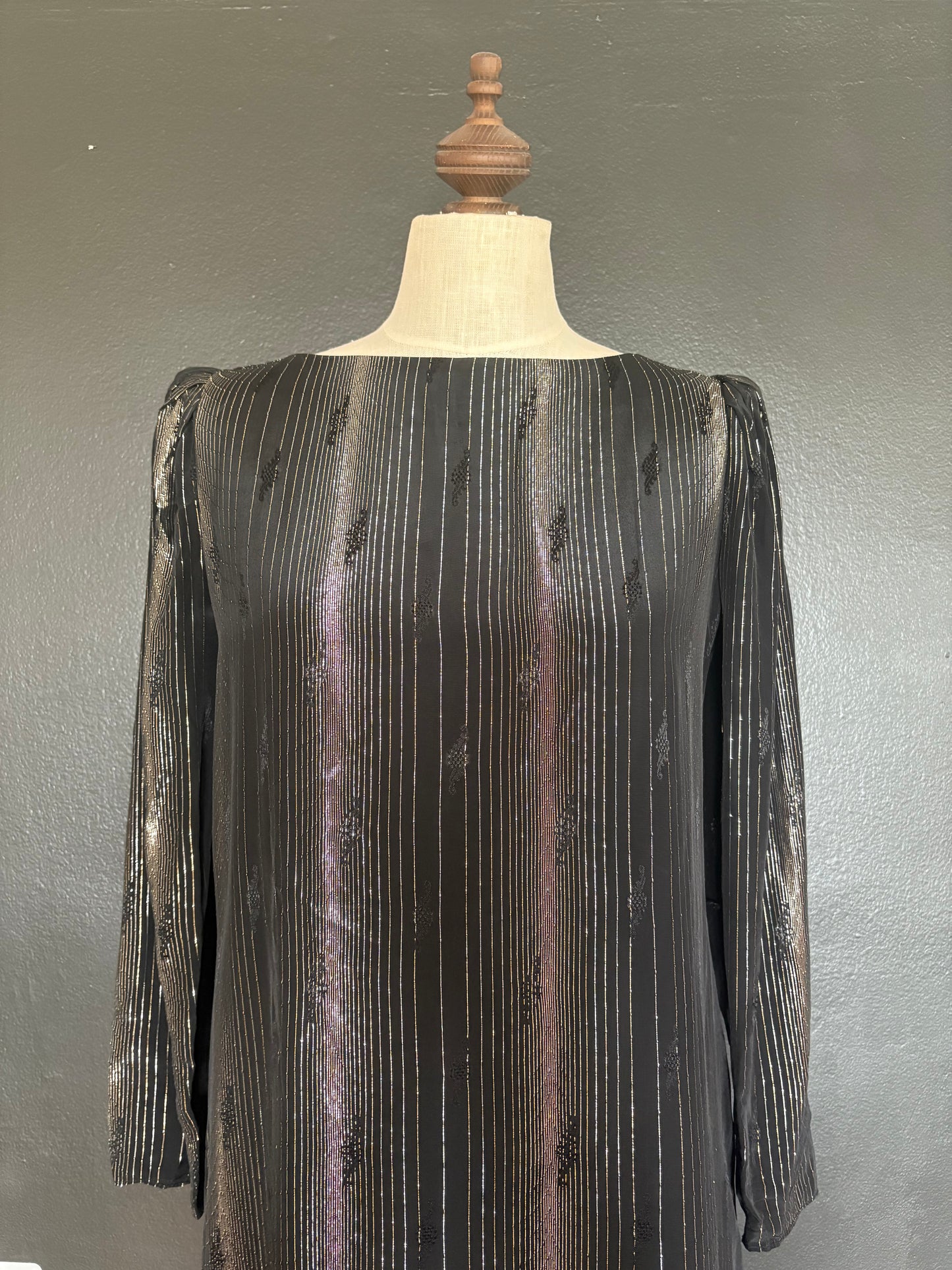 Vintage 1980s Black Metallic Shimmer Tunic Dress