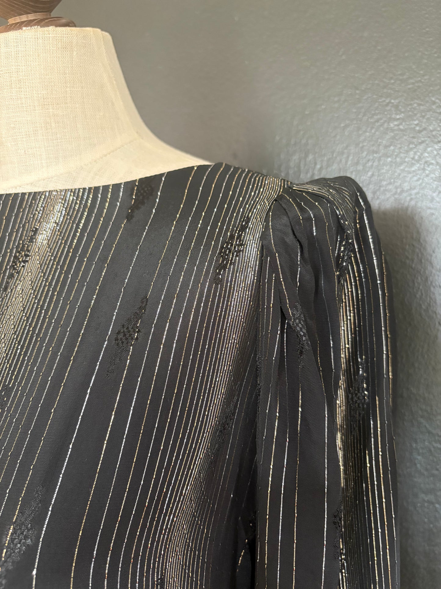 Vintage 1980s Black Metallic Shimmer Tunic Dress