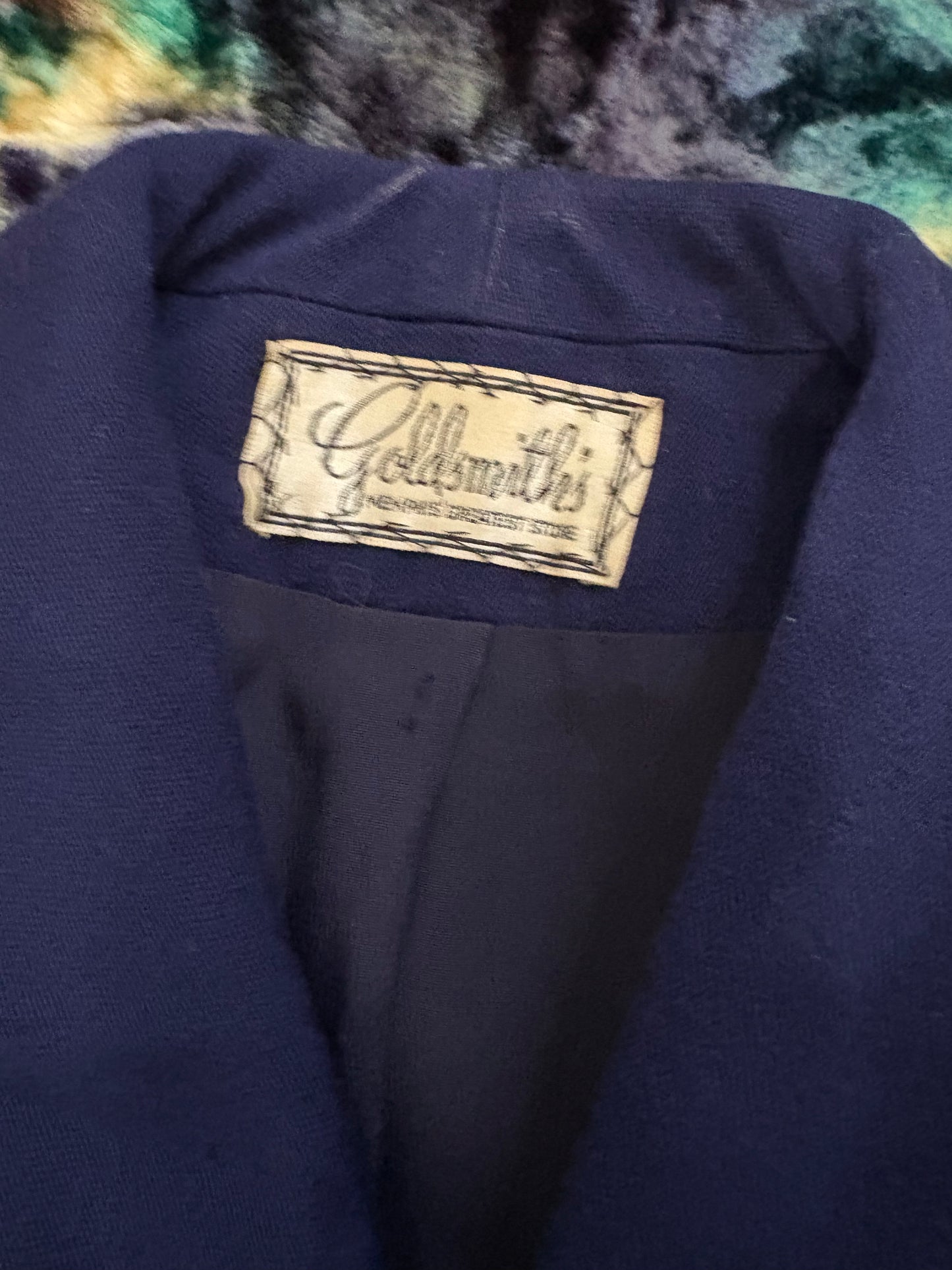 Vintage 1940s Goldsmith's Memphis Navy Blue Wool Peplum Blazer