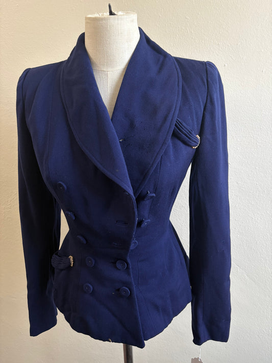 Vintage 1940s Goldsmith's Memphis Navy Blue Wool Peplum Blazer
