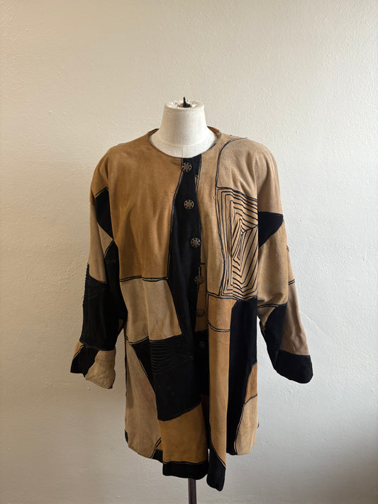 Vintage 1980s Suede Patchwork Swing Coat