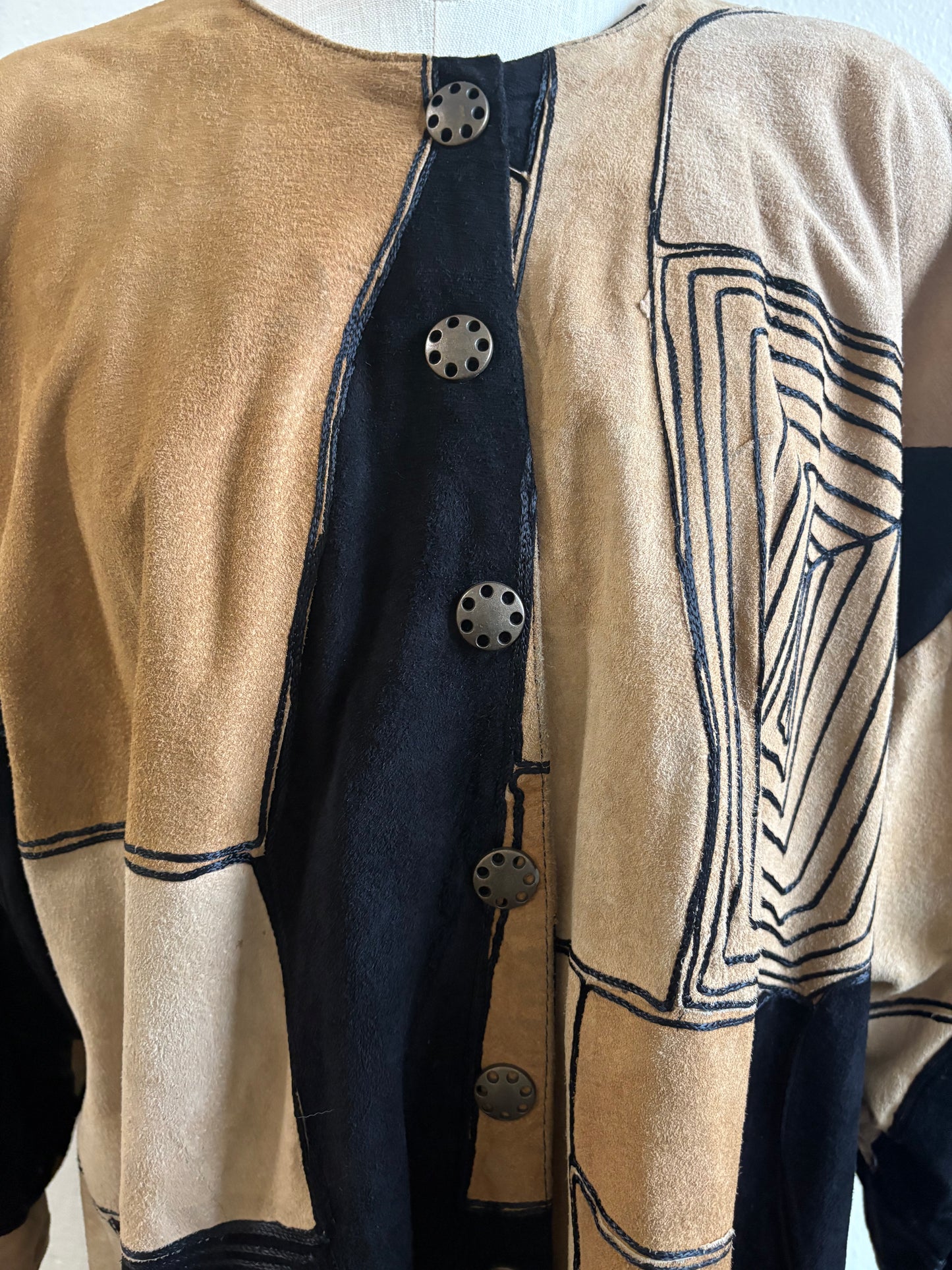 Vintage 1980s Suede Patchwork Swing Coat