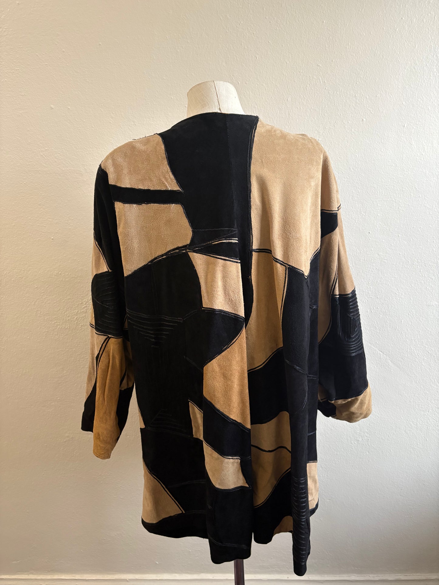 Vintage 1980s Suede Patchwork Swing Coat