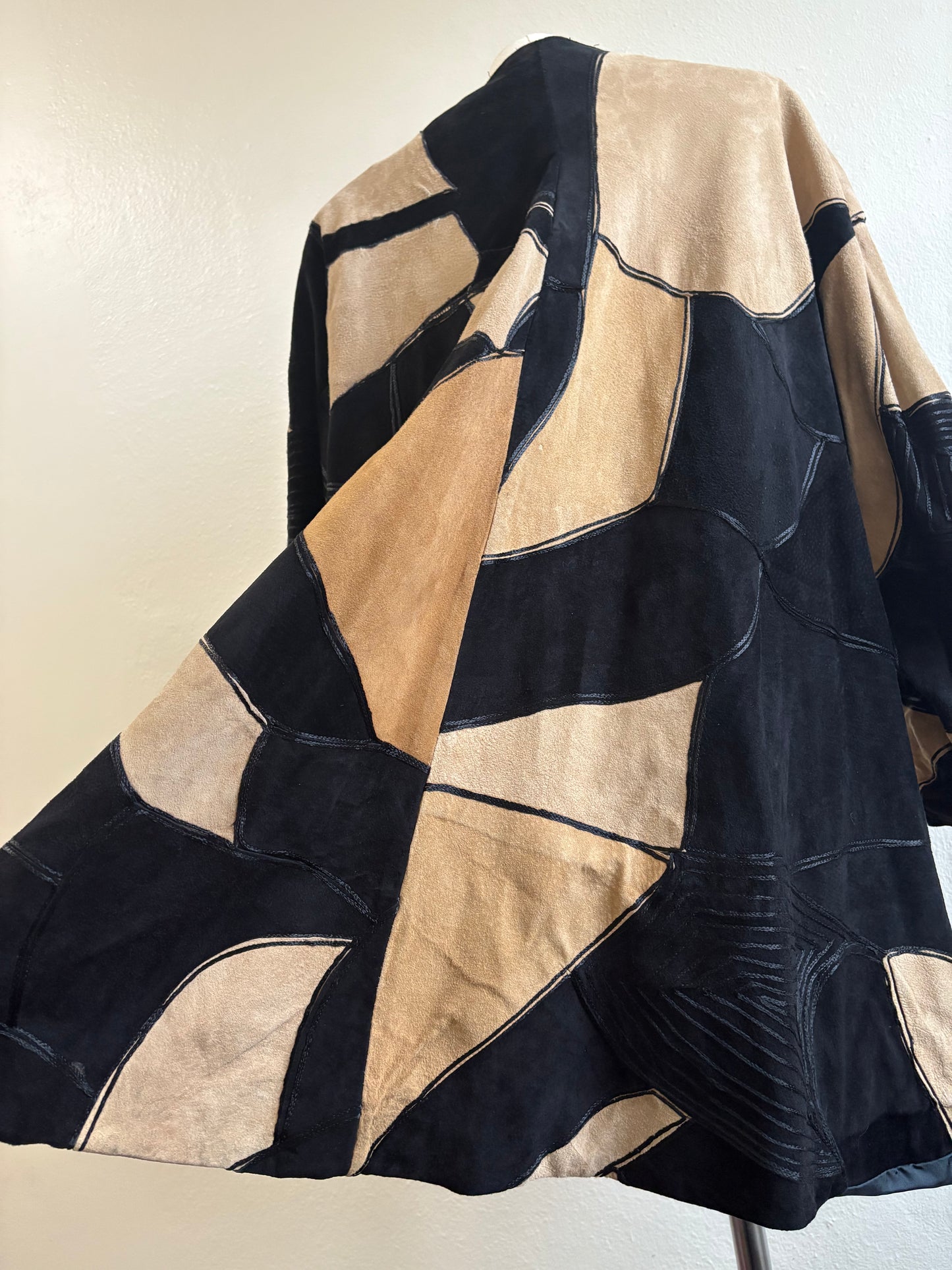 Vintage 1980s Suede Patchwork Swing Coat