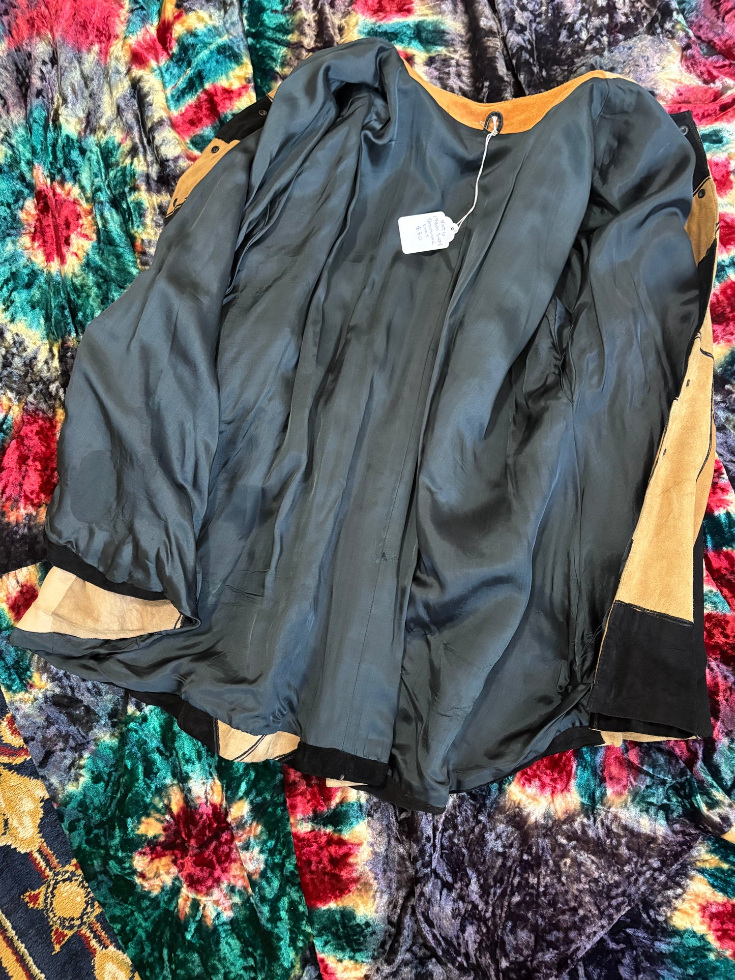 Vintage 1980s Suede Patchwork Swing Coat