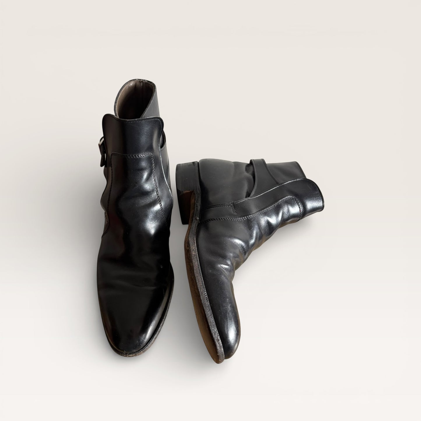 Vintage Black Leather Buckle Beatle Boots Size 10