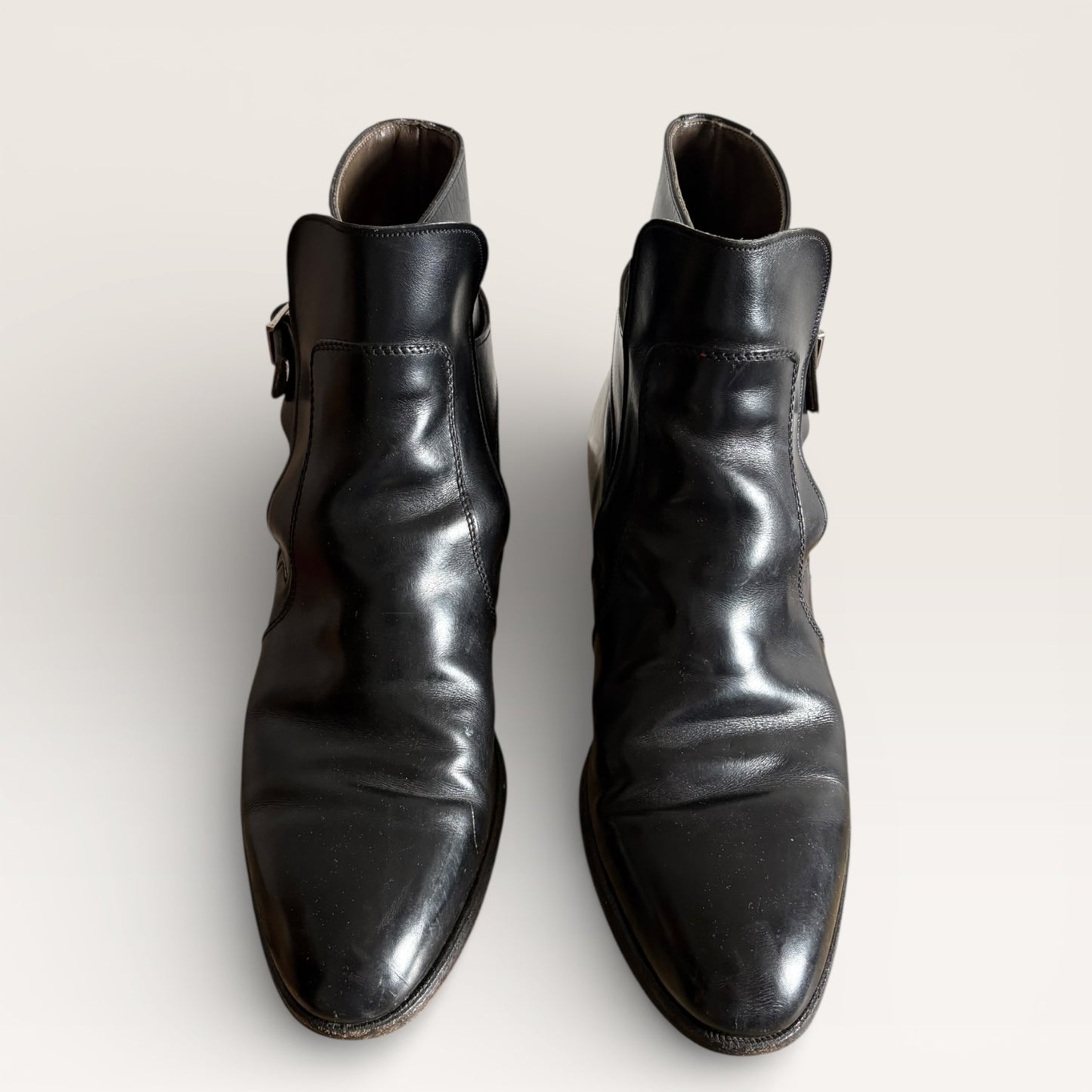Vintage Black Leather Buckle Beatle Boots Size 10