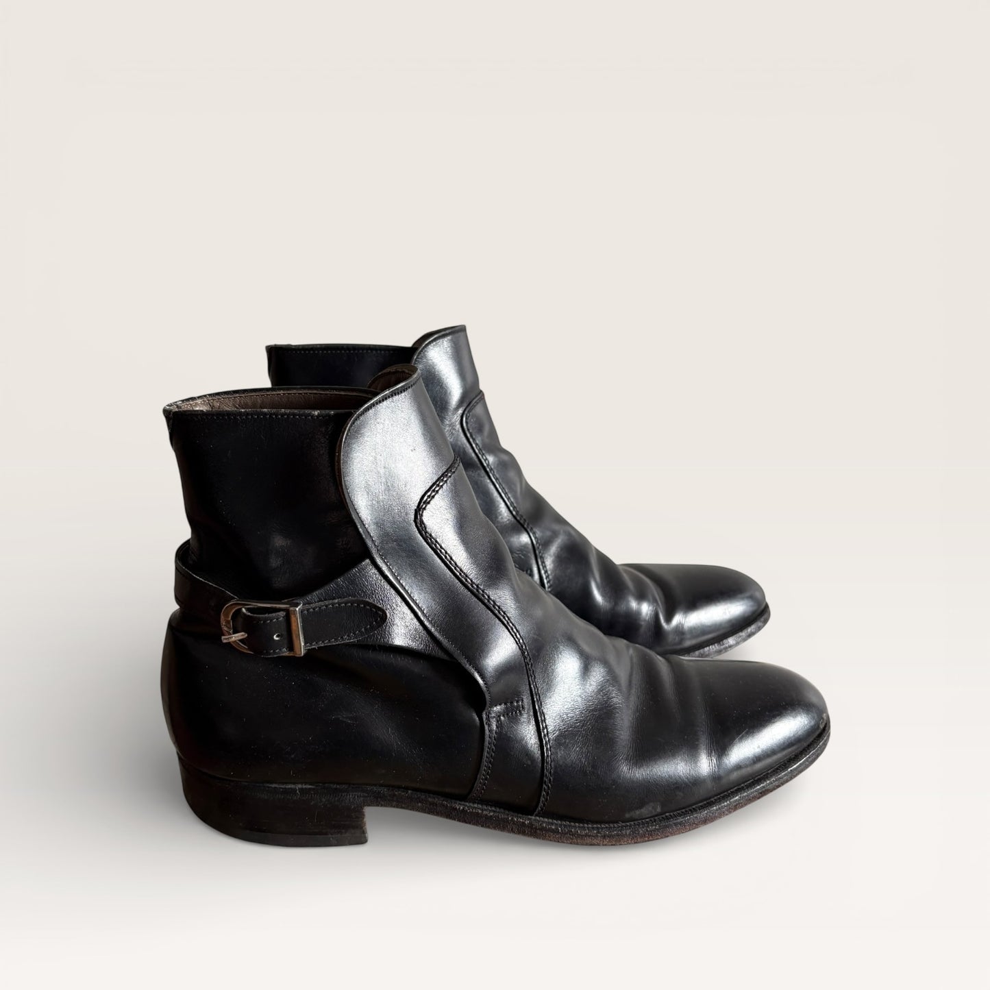 Vintage Black Leather Buckle Beatle Boots Size 10