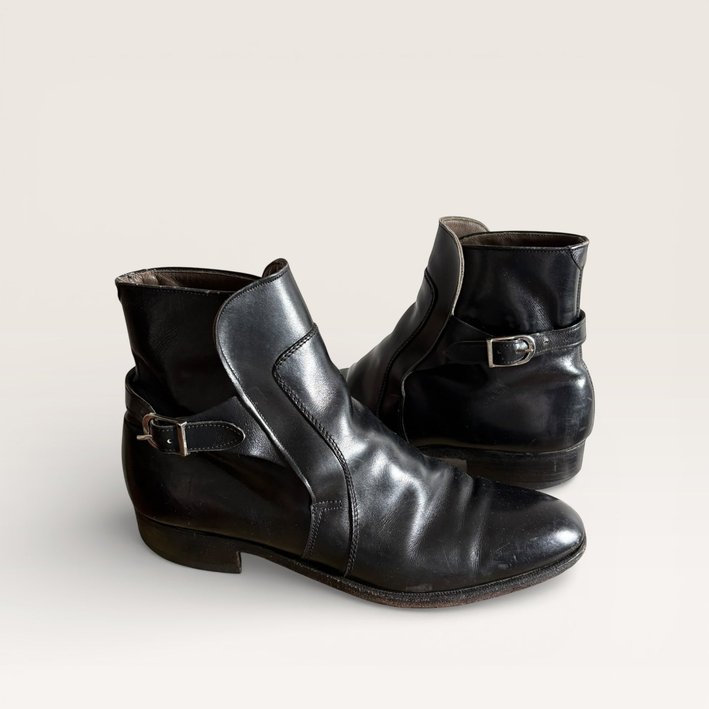 Vintage Black Leather Buckle Beatle Boots Size 10