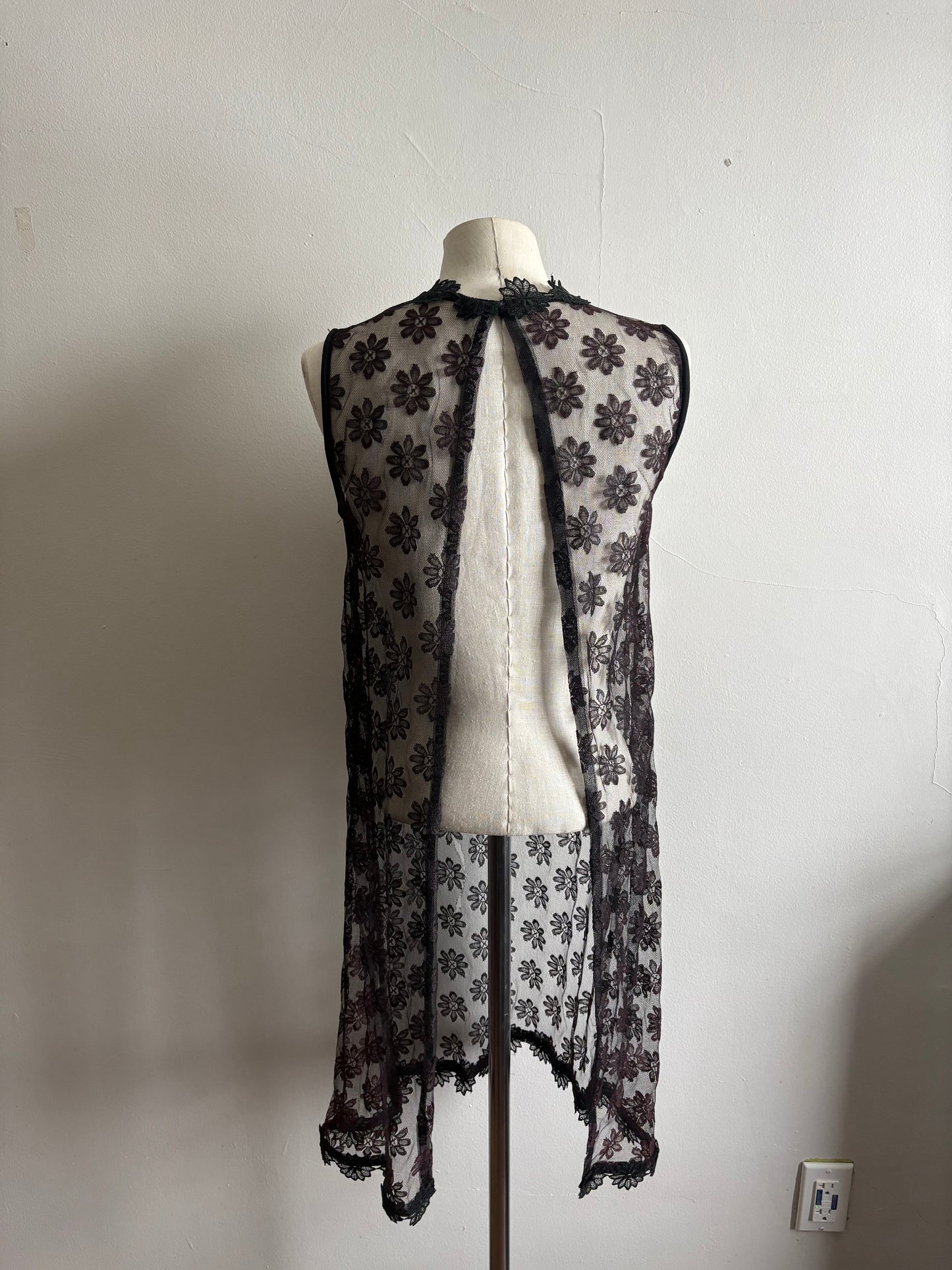 Vintage 1990s Black Lace Mesh Sleeveless Babydoll Shift Cover
