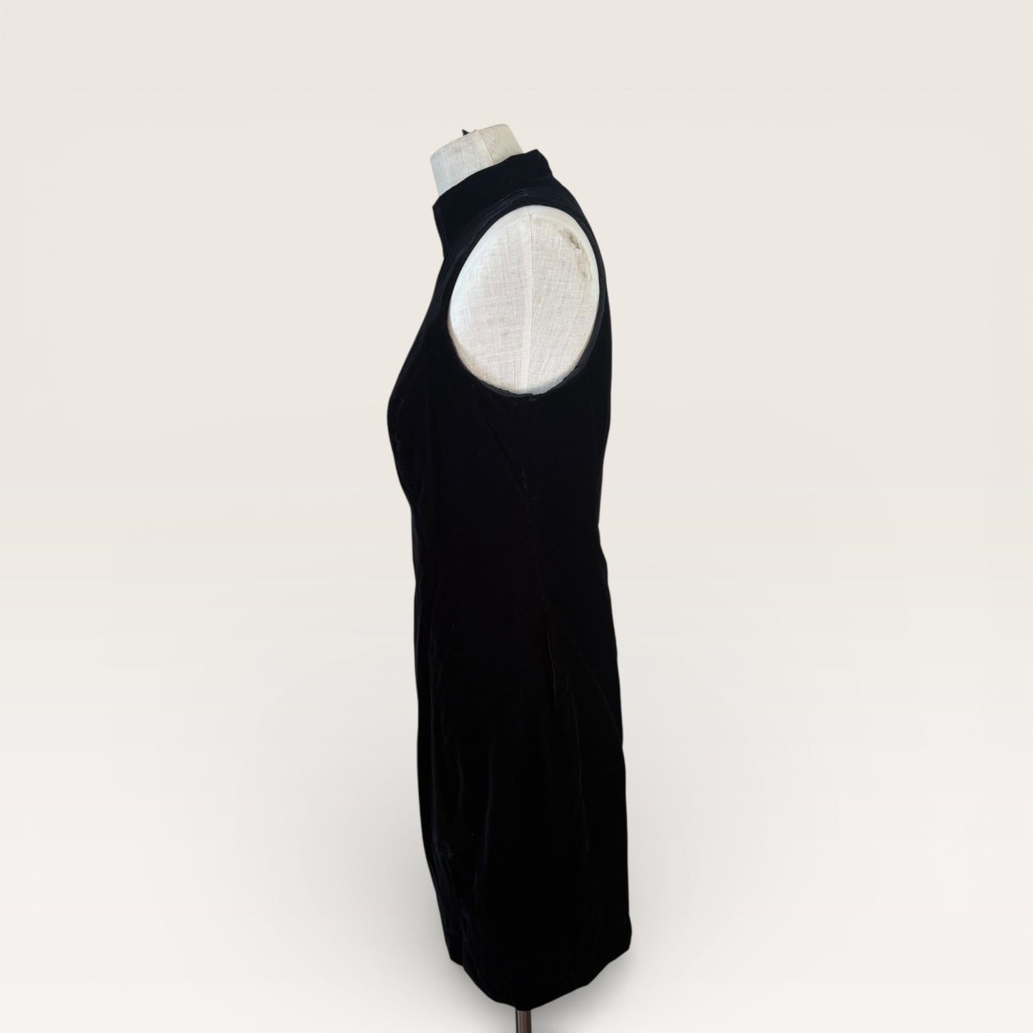Vintage 1990s Black Velvet MODA INTL Sleeveless High Neck Minidress