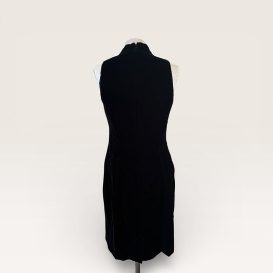 Vintage 1990s Black Velvet MODA INTL Sleeveless High Neck Minidress