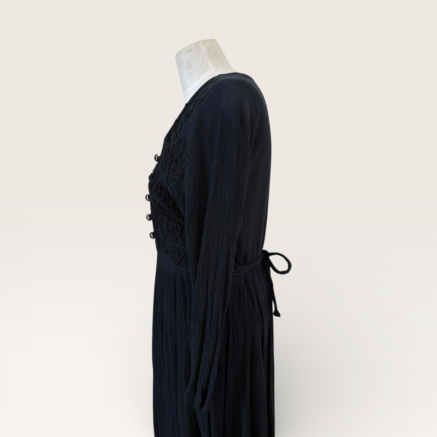 Vintage 1990s Danicci Boho Black Maxi Dress Embroidered Bodice
