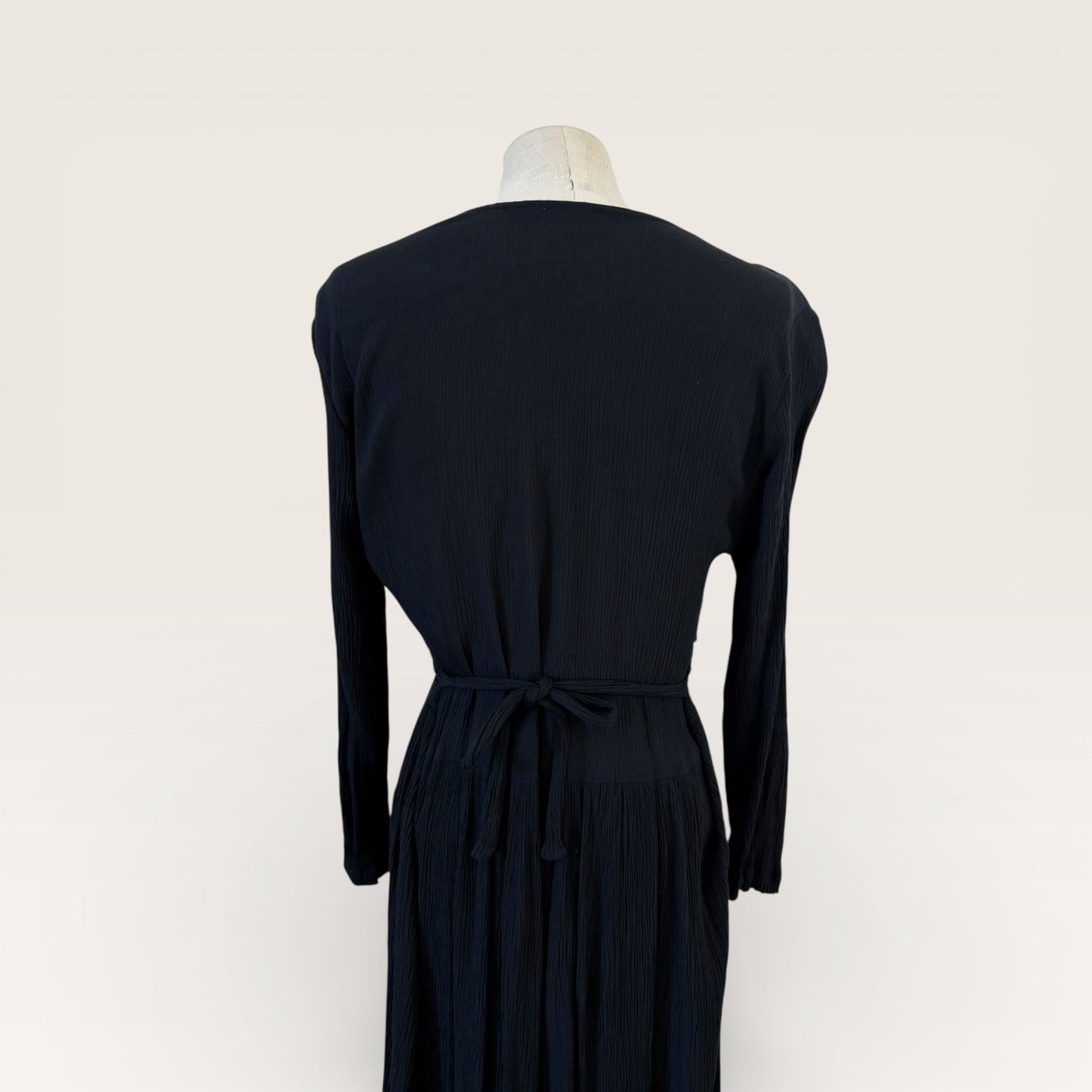 Vintage 1990s Danicci Boho Black Maxi Dress Embroidered Bodice