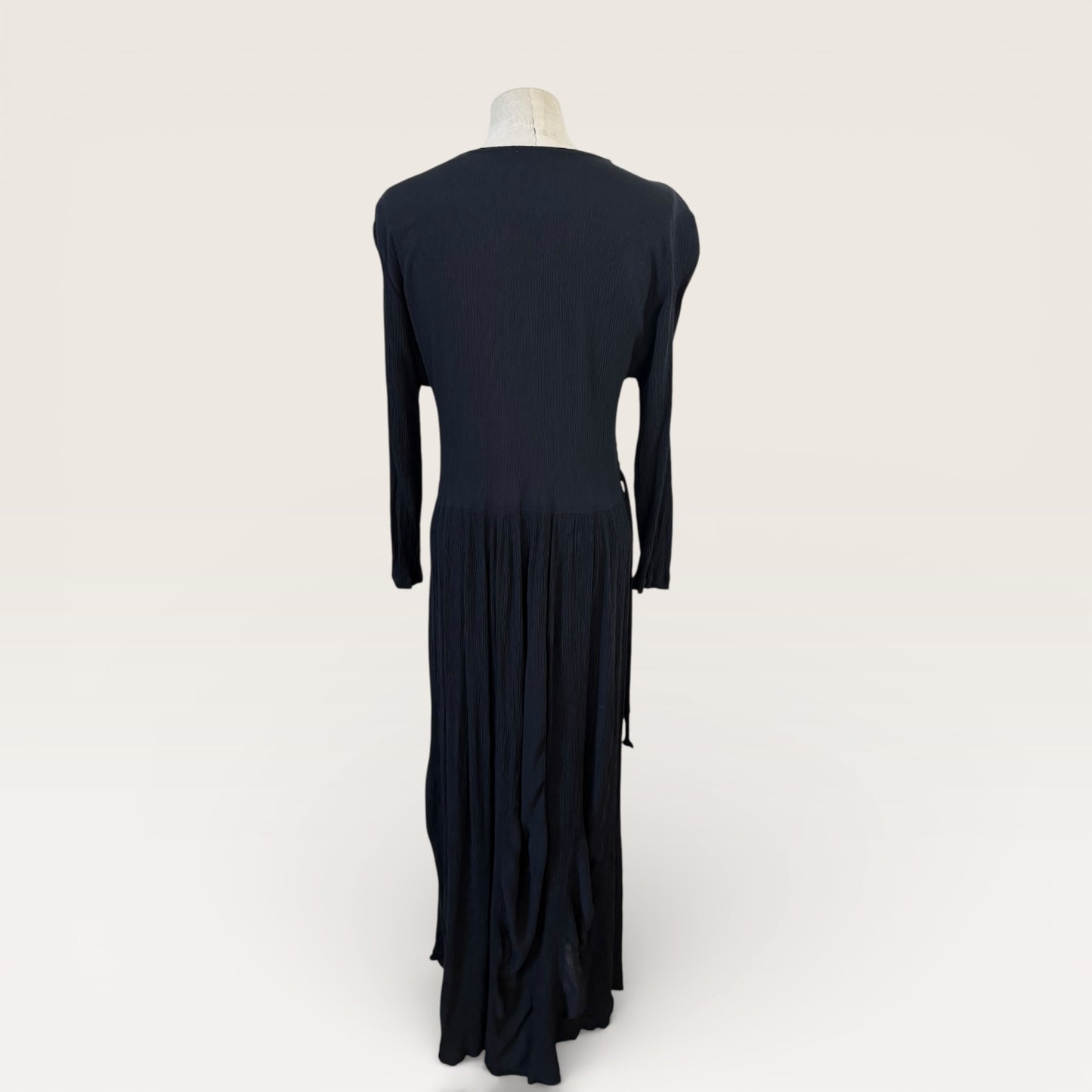 Vintage 1990s Danicci Boho Black Maxi Dress Embroidered Bodice