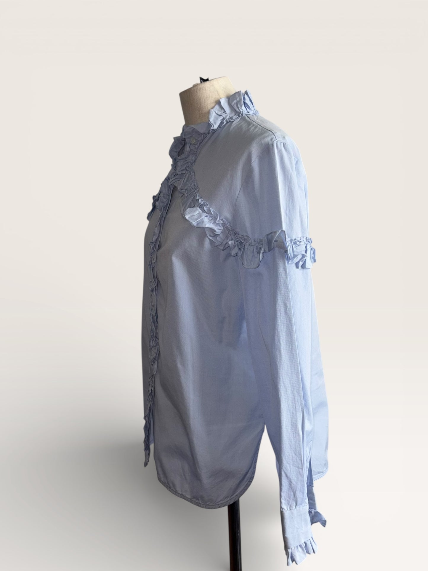 Sandro Paris Cotton Blue Ruffle Blouse