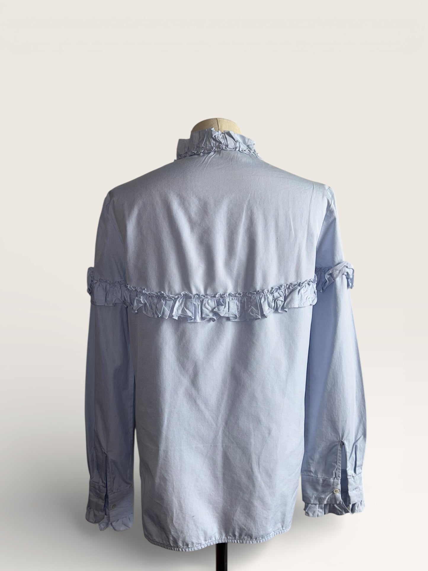 Sandro Paris Cotton Blue Ruffle Blouse