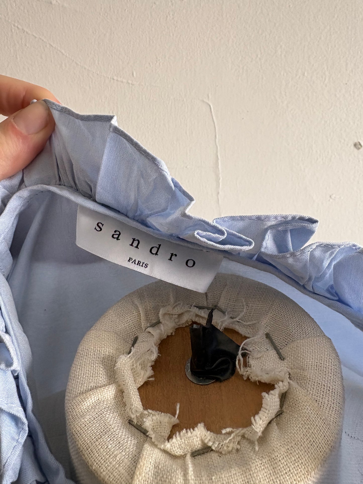 Sandro Paris Cotton Blue Ruffle Blouse