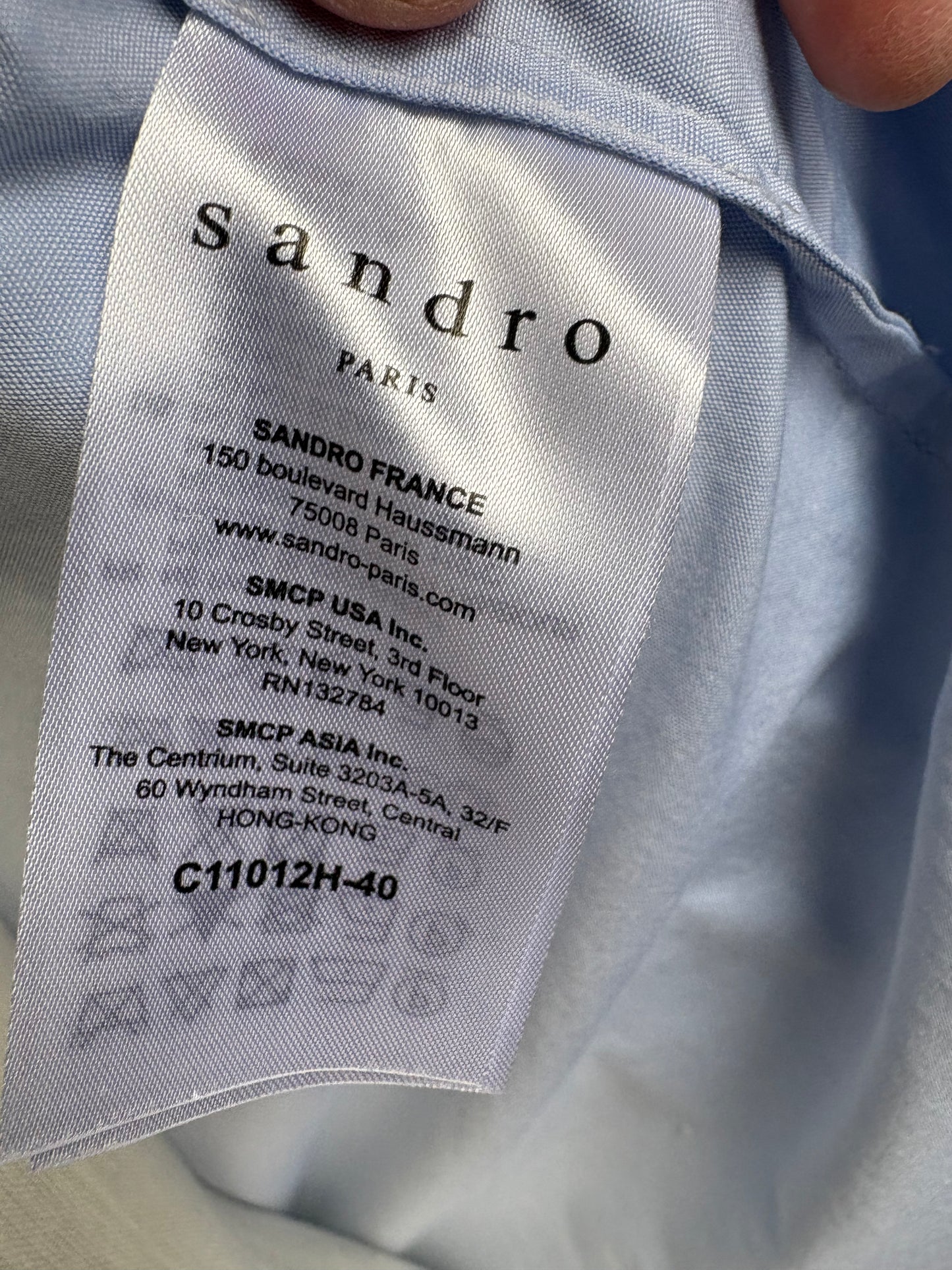 Sandro Paris Cotton Blue Ruffle Blouse