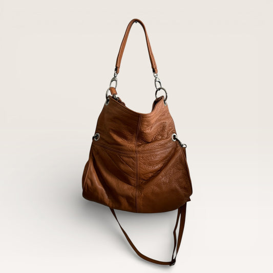 Valentina Genuine Leather Brown Slouchy Crossbody Bag