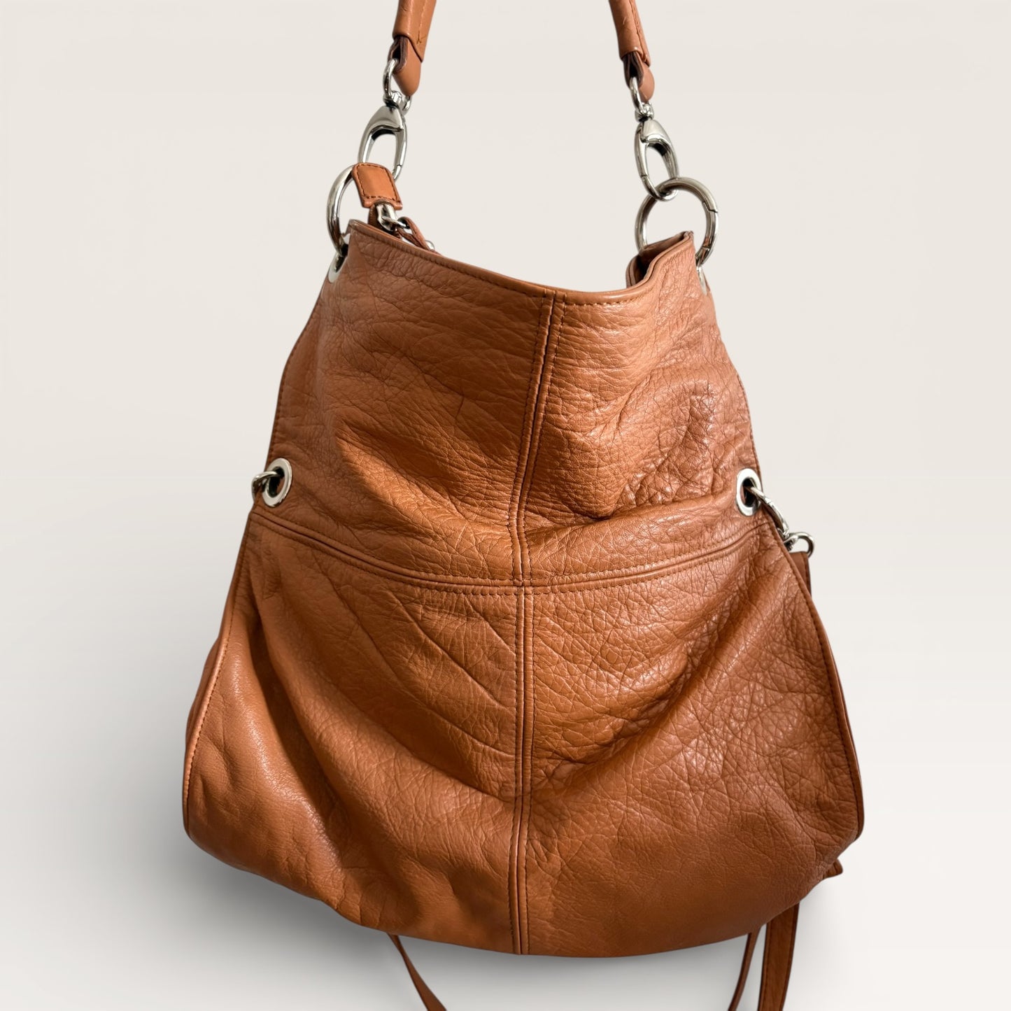 Valentina Genuine Leather Brown Slouchy Crossbody Bag