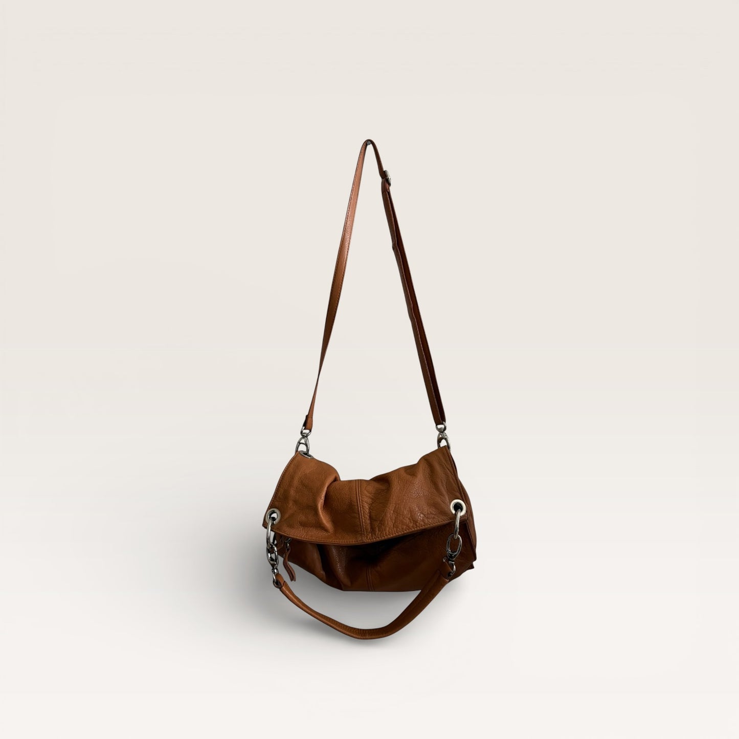 Valentina Genuine Leather Brown Slouchy Crossbody Bag