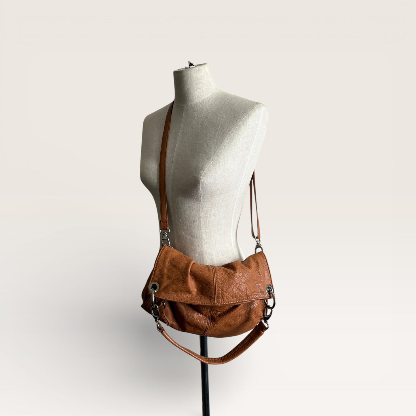 Valentina Genuine Leather Brown Slouchy Crossbody Bag