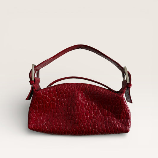 Vintage Y2K Cache Red Faux Crocodile Leather Mini Handbag