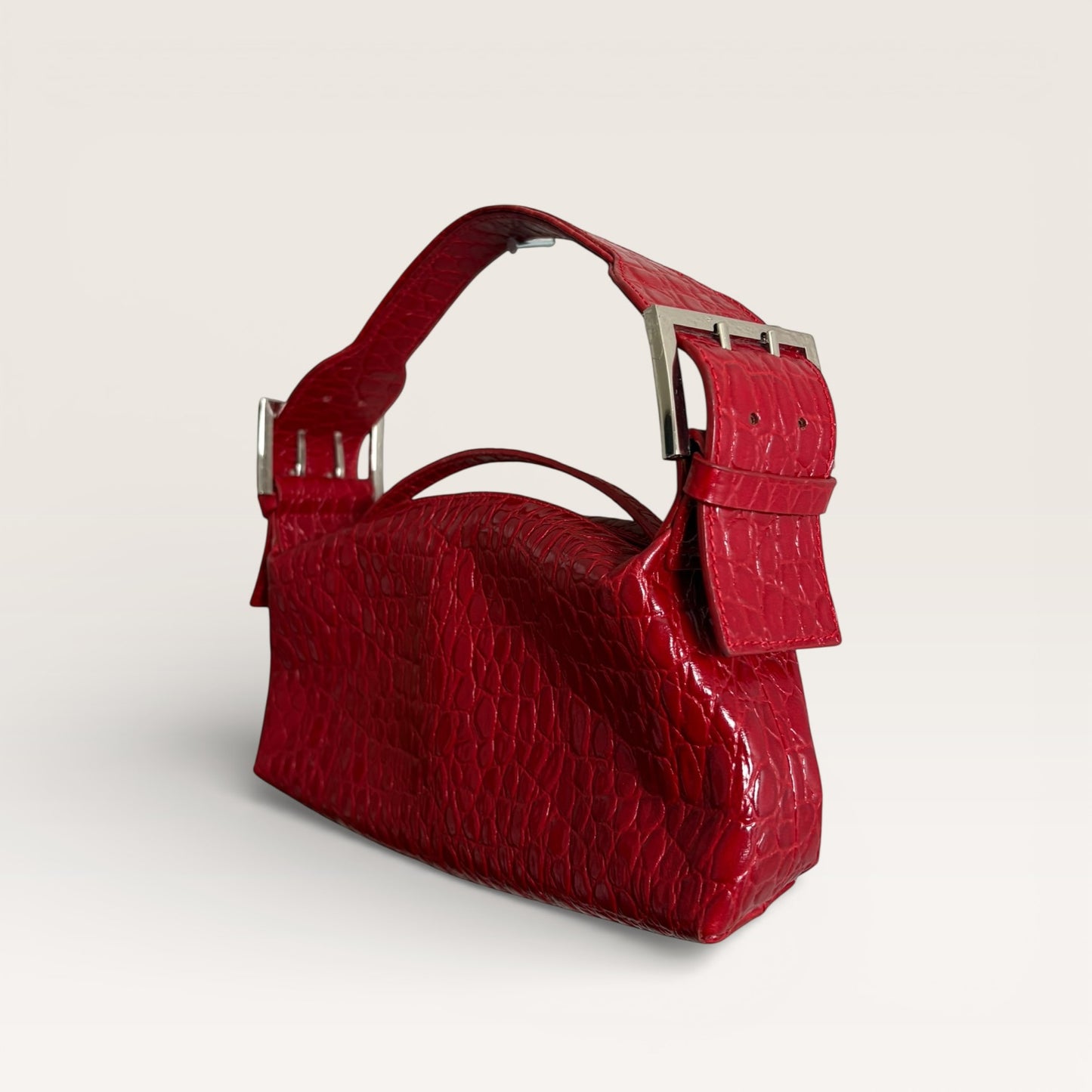 Vintage Y2K Cache Red Faux Crocodile Leather Mini Handbag