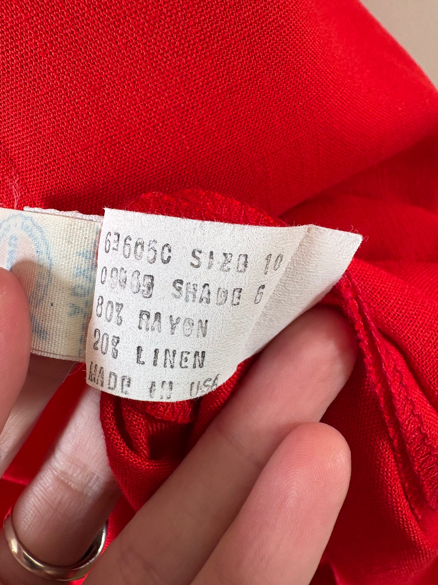 Vintage 1990s Executive by Albert Nipon Red Linen Drop Waist Dress