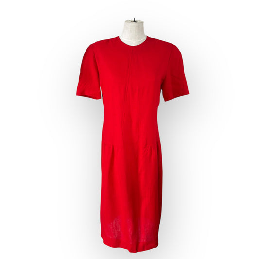 Vintage 1990s Executive by Albert Nipon Red Linen Drop Waist Dress
