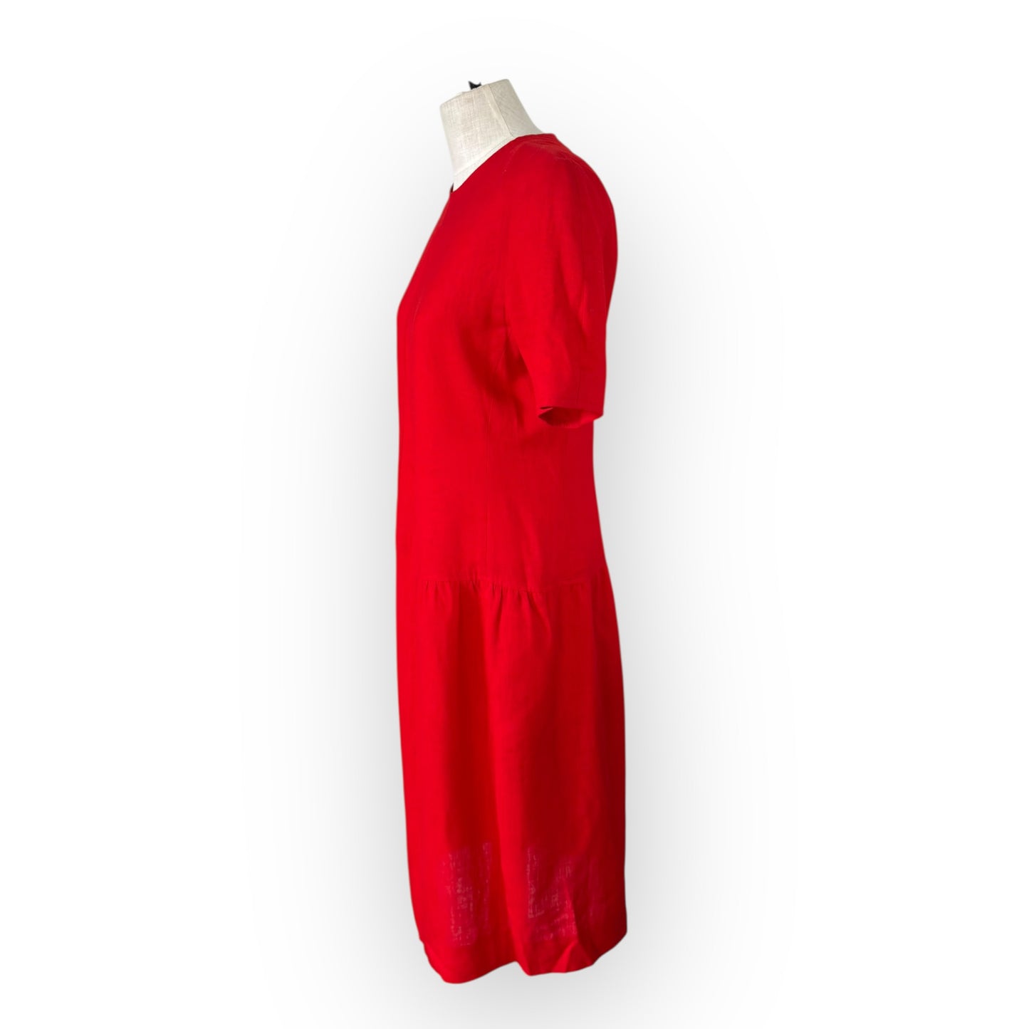 Vintage 1990s Executive by Albert Nipon Red Linen Drop Waist Dress