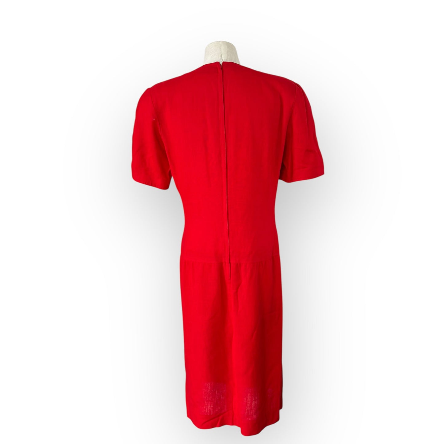 Vintage 1990s Executive by Albert Nipon Red Linen Drop Waist Dress