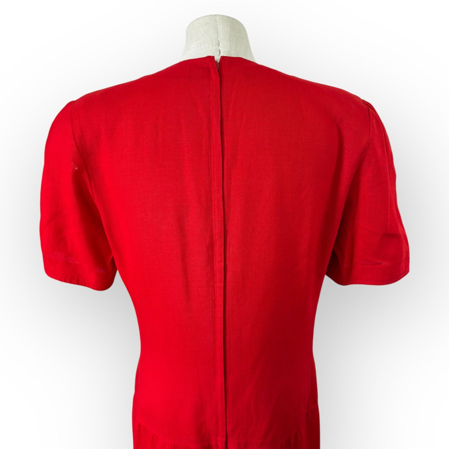 Vintage 1990s Executive by Albert Nipon Red Linen Drop Waist Dress