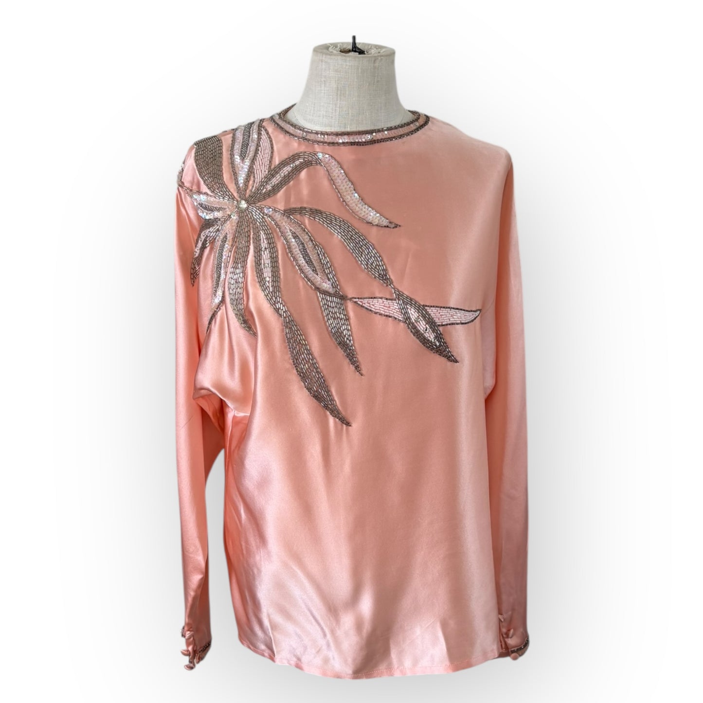 Vintage 1970s Damon for Saks Fifth Avenue Powder Pink Silk Sequin Blouse